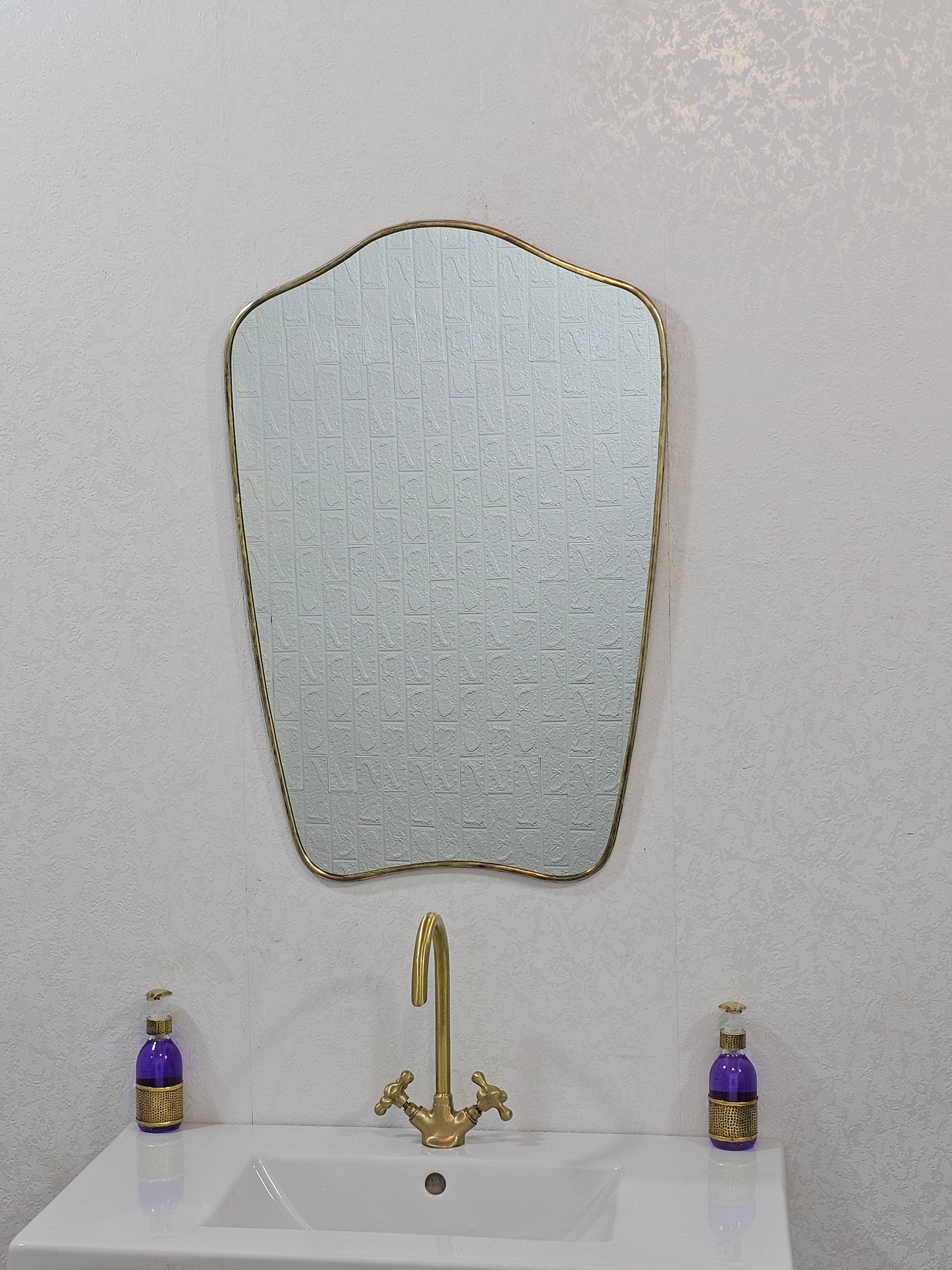 Handmade Antique Brass Mirror | Vintage Wall Mirror | Bathroom Vanity Mirror | Curved Mirror | Brass Frame Wall Decor| Art Deco Style Mirror