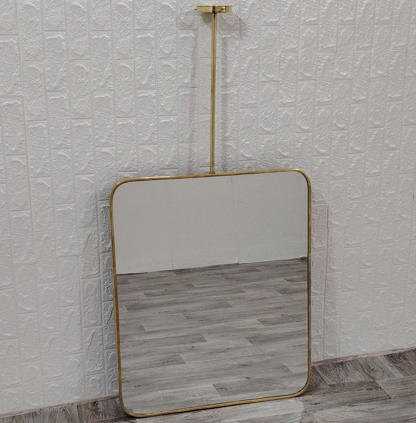 Quadris Ceiling Hanging Suspended Rectangle Mirror Brass Mirror Rectangle with Antique Brass Frame finish Decor