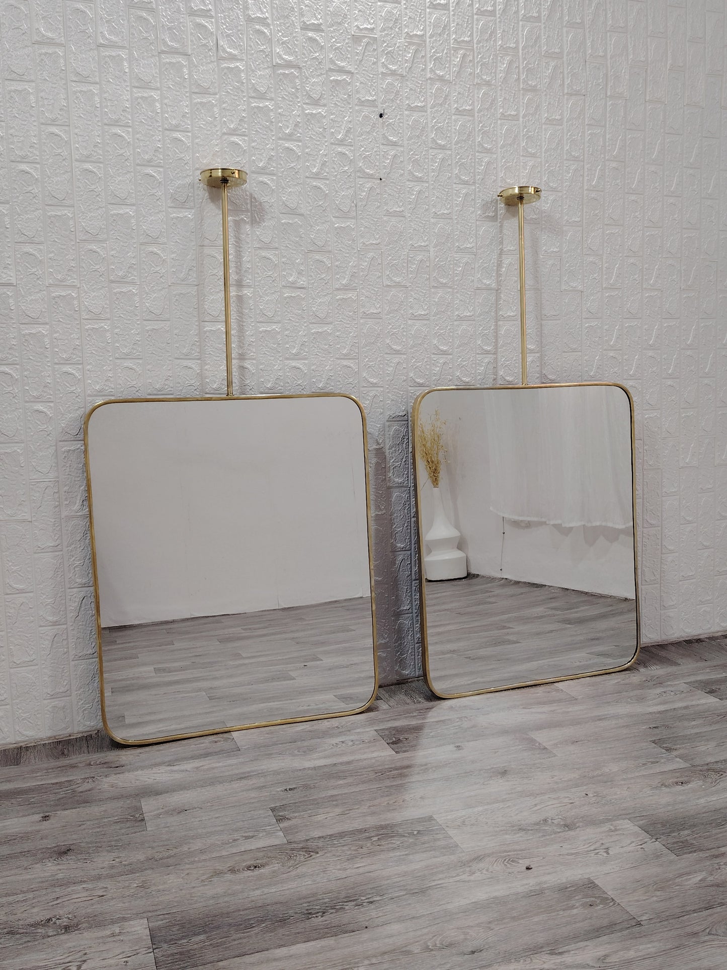 Quadris Ceiling Hanging Suspended Rectangle Mirror Brass Mirror Rectangle with Antique Brass Frame finish Decor