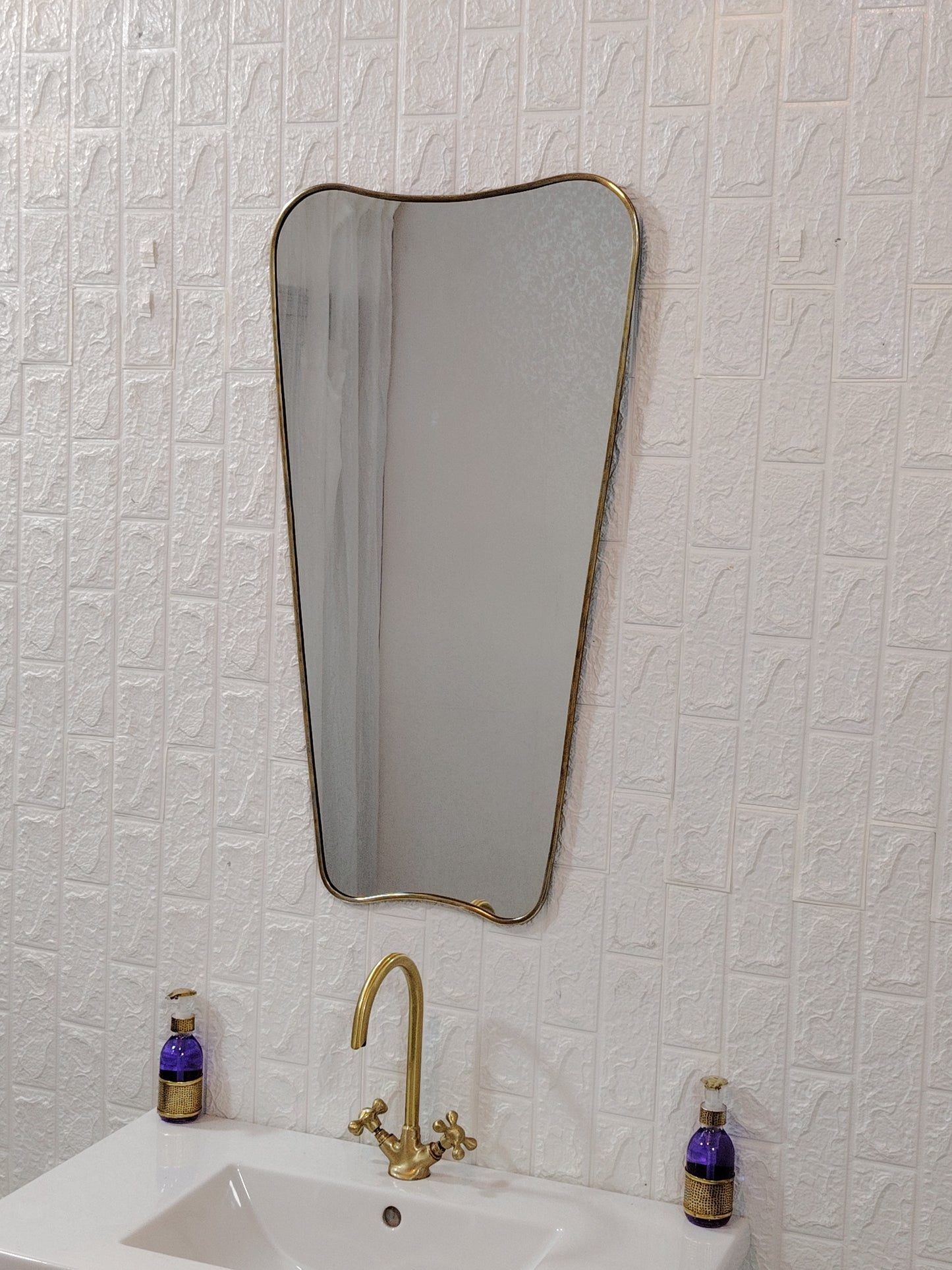 Italian Curved Antique Brass Mirror - Butterfly Irregular Mirror, Wavy Mirror, Bathroom Mirror, Aesthetic Luxurious Wall Mirror