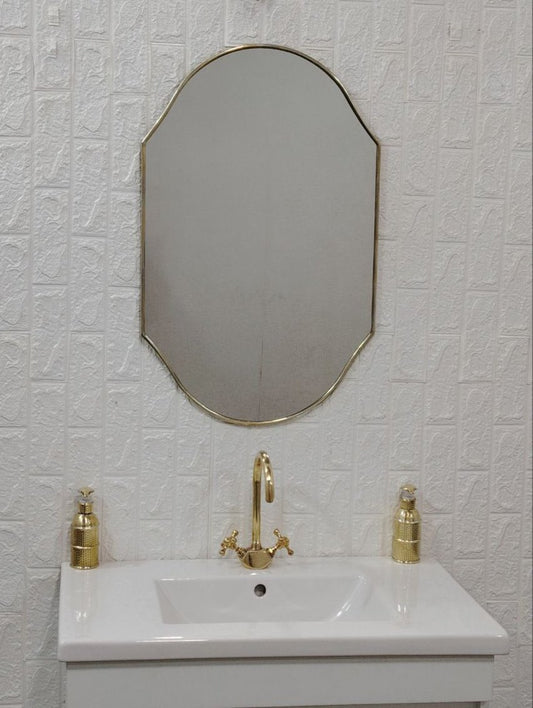 Modern Gold Brass Mirror - Wall Mirror - Wavy Oval Mirror - Unlacquered frame Mirror - Curvy Bathroom Mirror