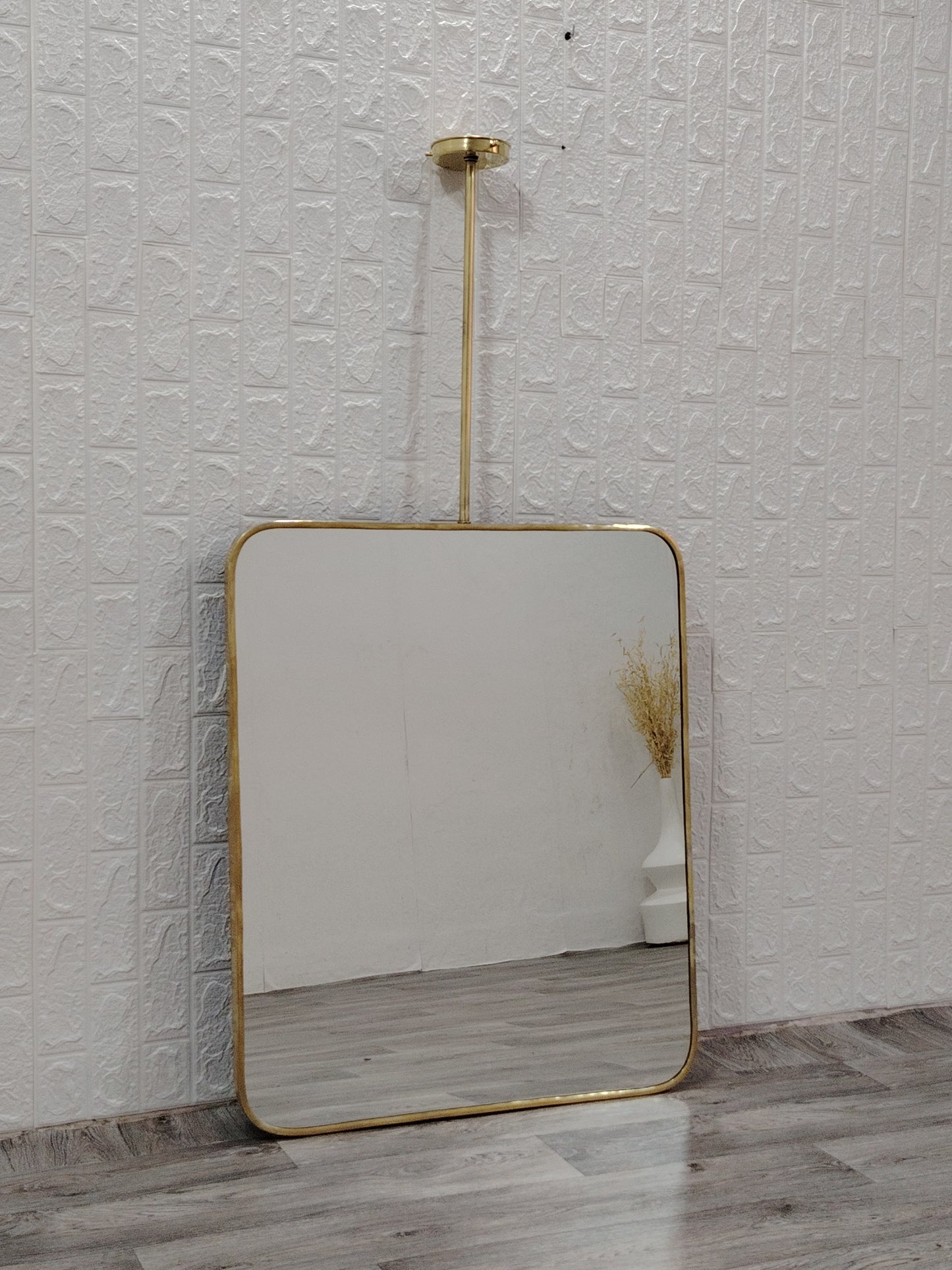Quadris Ceiling Hanging Suspended Rectangle Mirror Brass Mirror Rectangle with Antique Brass Frame finish Decor