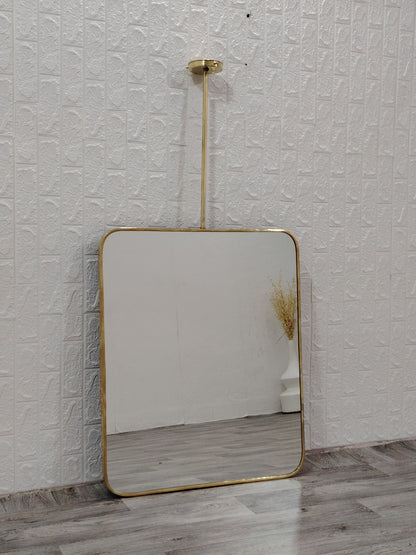 Quadris Ceiling Hanging Suspended Rectangle Mirror Brass Mirror Rectangle with Antique Brass Frame finish Decor
