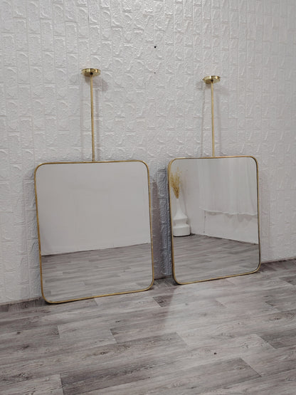 Quadris Ceiling Hanging Suspended Rectangle Mirror Brass Mirror Rectangle with Antique Brass Frame finish Decor