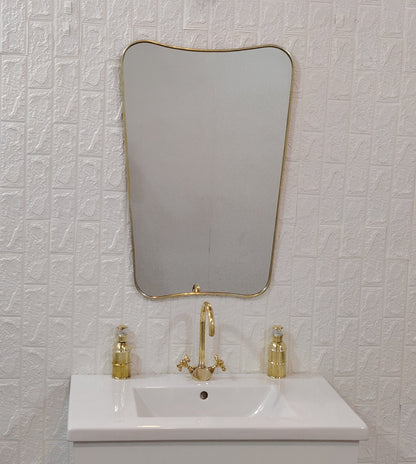 Italian Curved Antiqued Brass Mirror - Butterfly Irregular Mirror, Gold Brass Mirror, Bathroom Mirror, Aesthetic Luxurious Wall Mirror