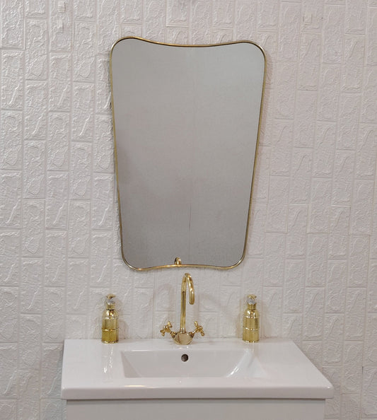 Italian Curved Antiqued Brass Mirror - Butterfly Irregular Mirror, Gold Brass Mirror, Bathroom Mirror, Aesthetic Luxurious Wall Mirror
