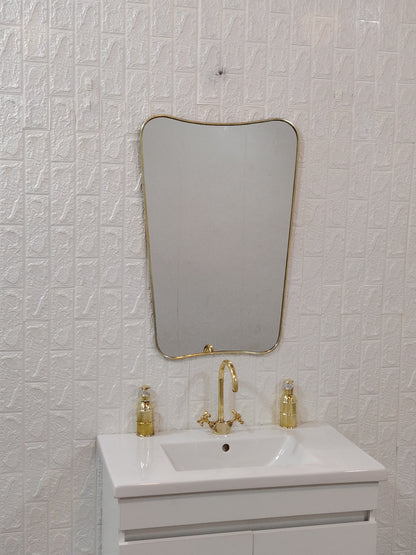 Italian Curved Antiqued Brass Mirror - Butterfly Irregular Mirror, Gold Brass Mirror, Bathroom Mirror, Aesthetic Luxurious Wall Mirror