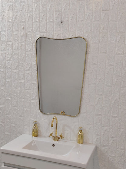 Italian Curved Antiqued Brass Mirror - Butterfly Irregular Mirror, Gold Brass Mirror, Bathroom Mirror, Aesthetic Luxurious Wall Mirror